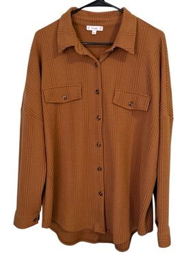 L Love Ribbed Button-Front Oversized Shirt